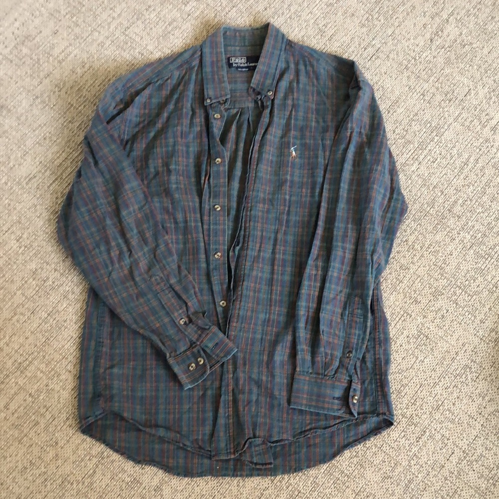 Polo Ralph Lauren Men's Large Shirt L/S Cotton Plaid Button Up